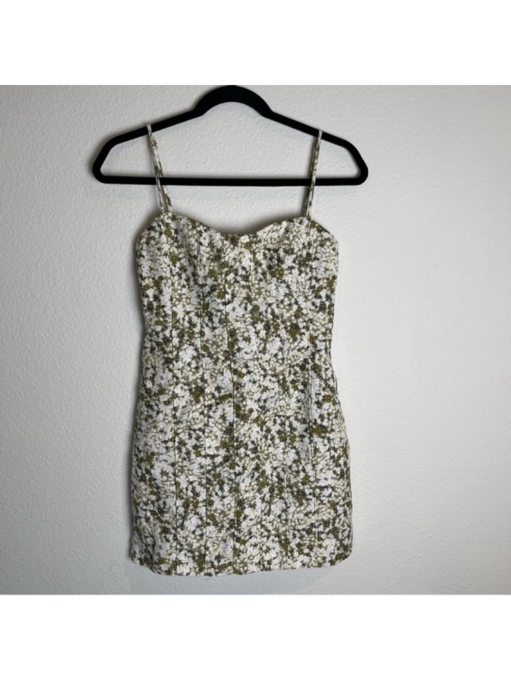 Shona Joy Suzette Corded Mini Dress Size US 2 Green Ditsy Floral Fitted Linen - Picture 7 of 12